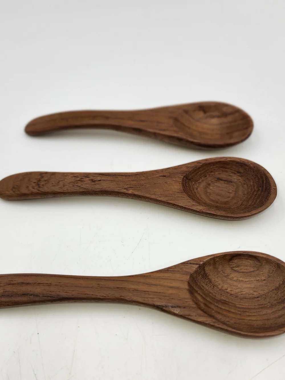 Set of 3 Handcrafted Wooden Spoons Wood Condiment Serving  Small- Brown